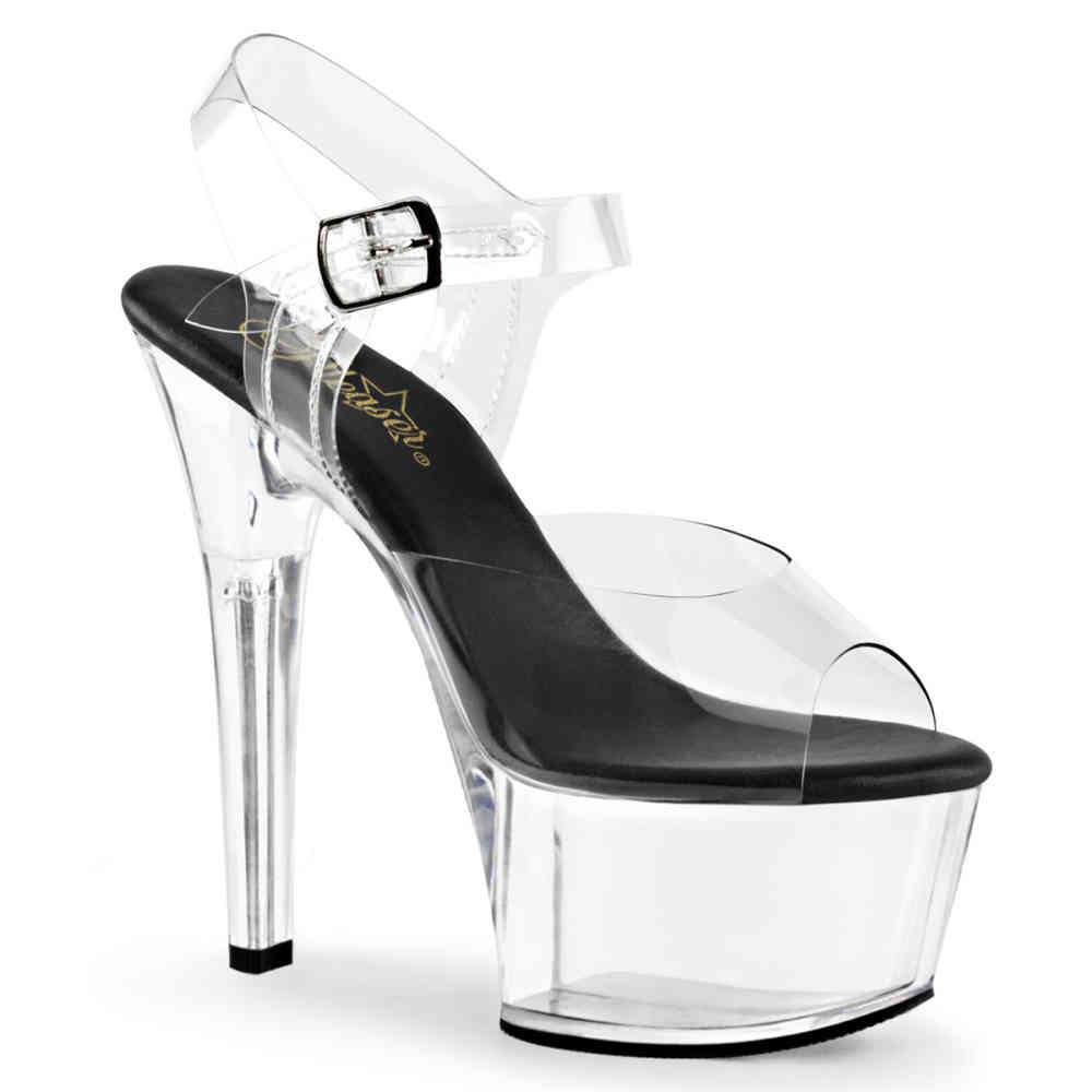 Pleaser - ASPIRE608 Sandale à bride à la cheville, Pole dance chaussures - Chaussures de pole dance - Noir/Transparent Product image